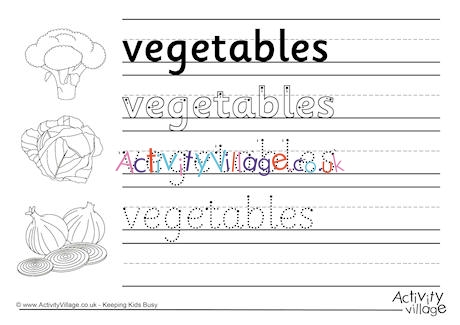 Vegetables Handwriting Worksheet