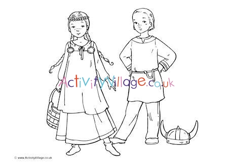 Viking Children Colouring Page