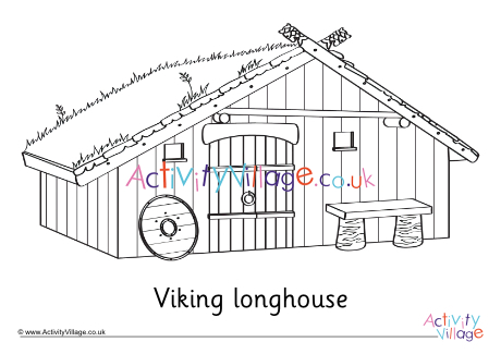 Viking longhouse colouring page