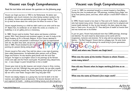 Vincent van Gogh Comprehension