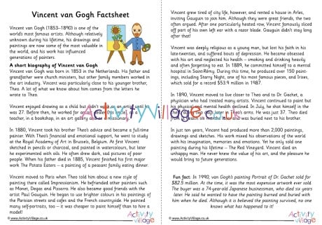 Vincent van Gogh Factsheet