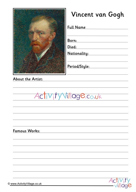Vincent van Gogh Worksheet 2 
