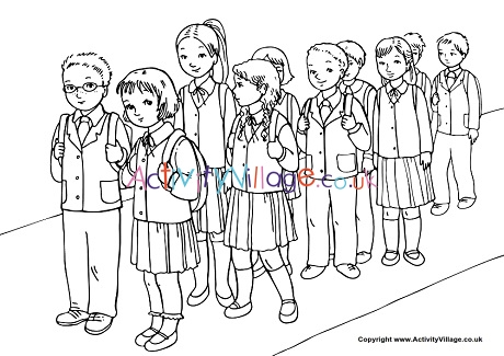 Wait in line colouring page