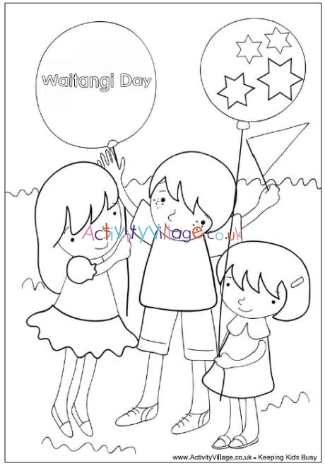 Waitangi Day party colouring page