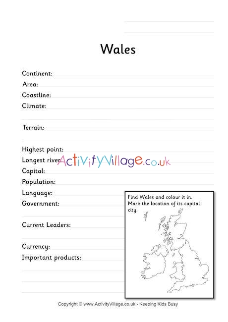 Wales Fact Worksheet