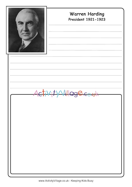 Warren Harding notebooking page