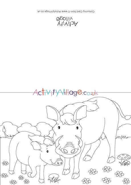 Warthogs scene colouring card