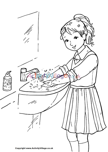 Wash your hands colouring page