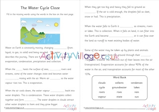 Water cycle cloze
