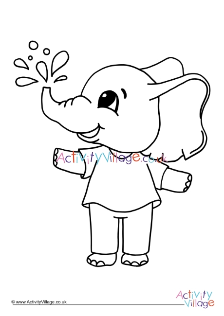 Water Fun Elephant Colouring Page