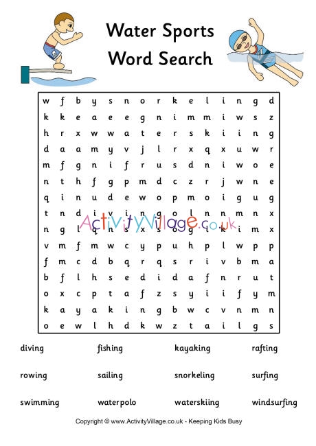 Water sports word search