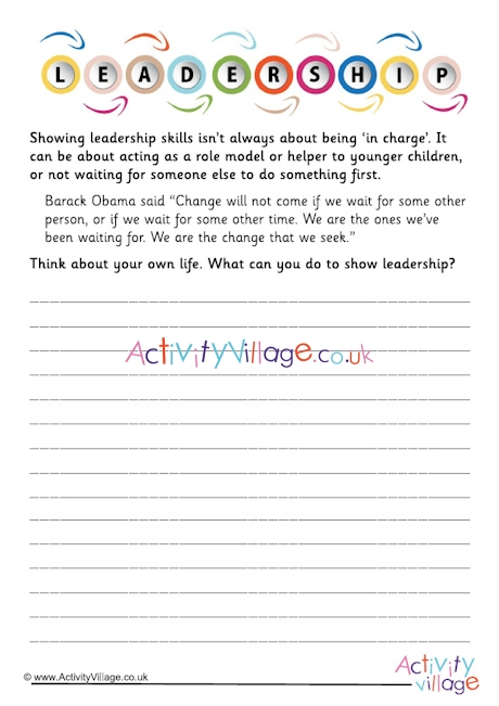 Ways I can show leadership worksheet