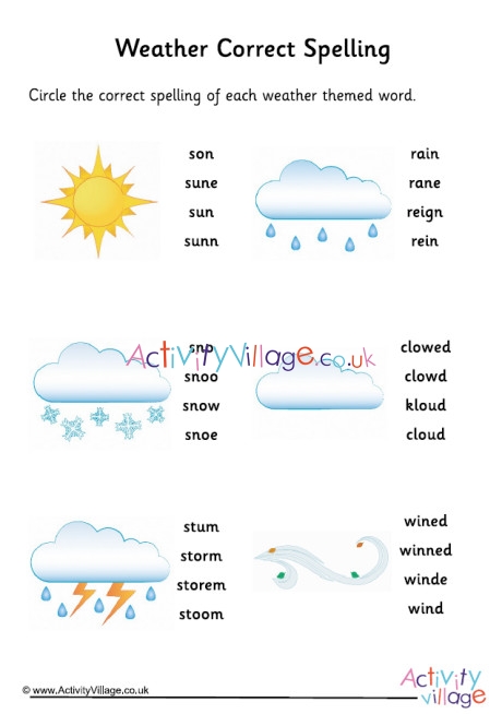 Weather Spelling Corrections Worksheet