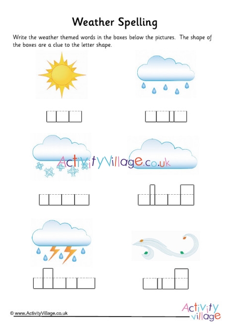 Weather Word Shapes Worksheet