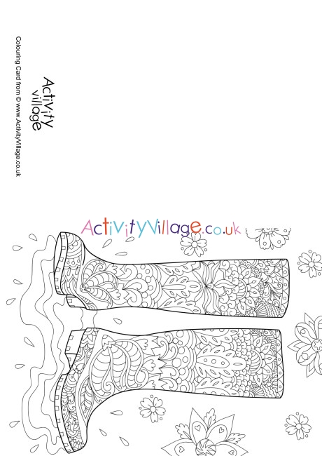 Wellies Doodle Colouring Card