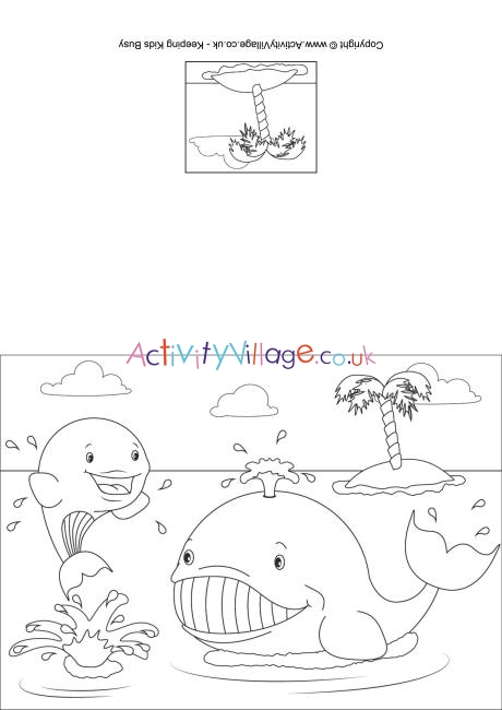 Whales colouring card