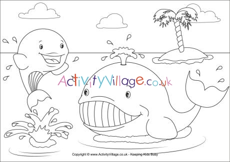Whales colouring page