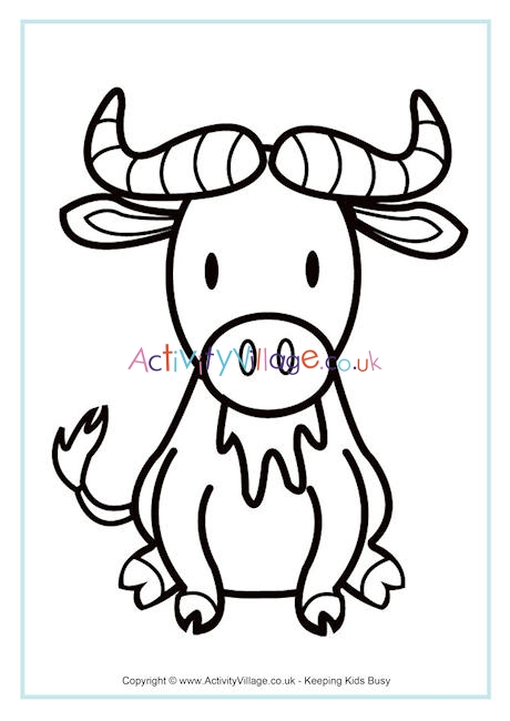 Wildebeest Colouring Page