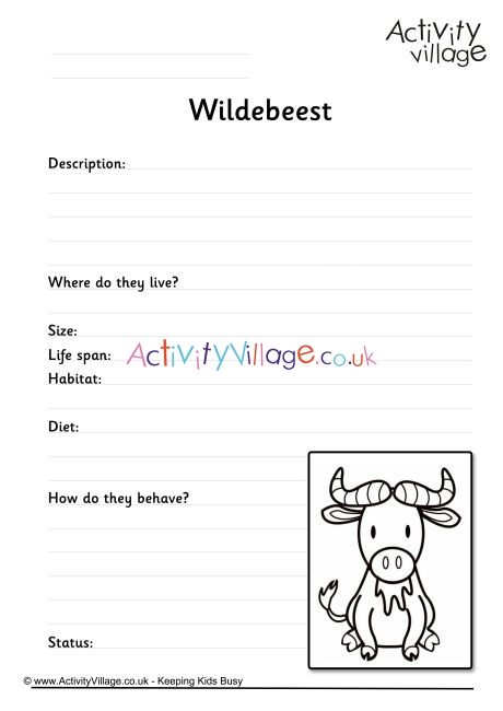 Wildebeest Worksheet