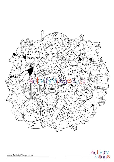 Wildlife circle colouring page