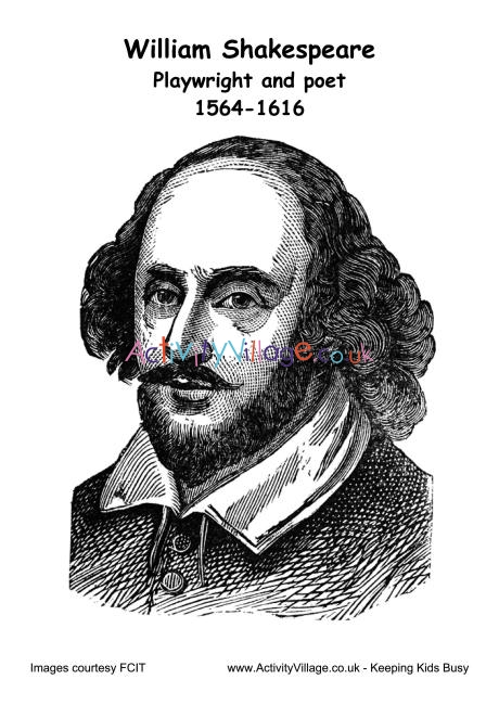 William Shakespeare colouring page 3