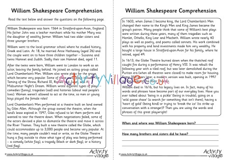 William Shakespeare Comprehension
