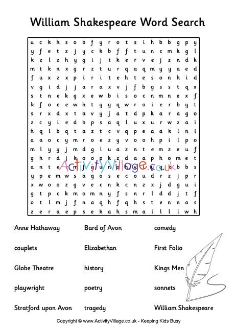 William Shakespeare word search