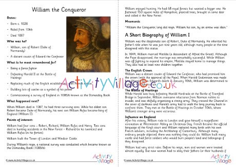 William the Conqueror fact sheet