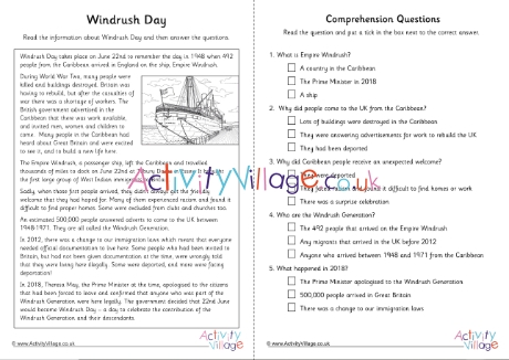 Windrush comprehension - multiple choice