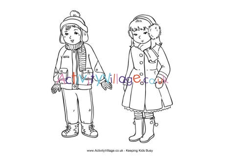 Winter clothes colouring page