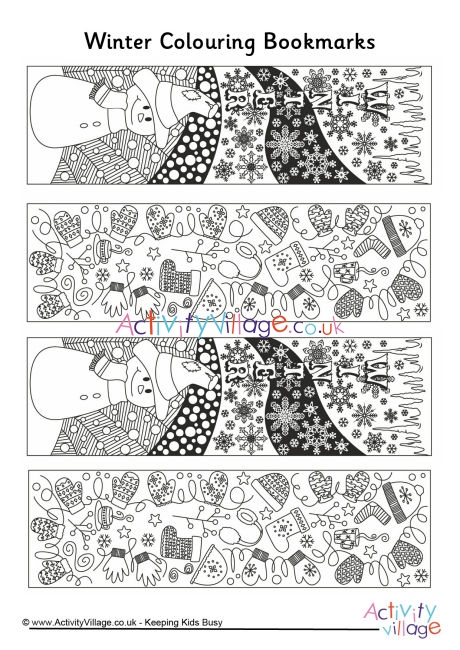 Winter doodle colouring bookmarks