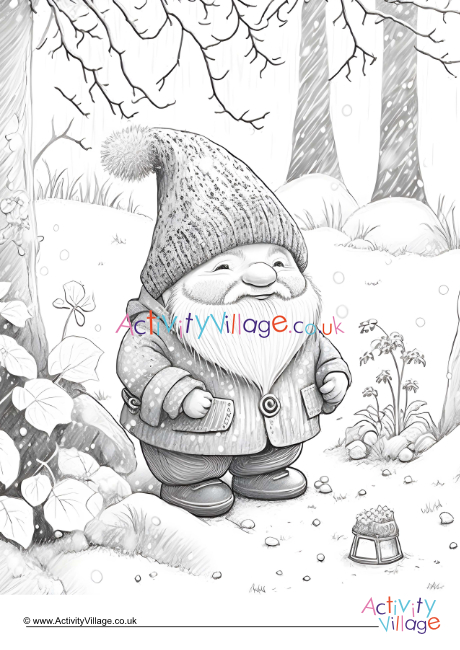 Winter gnome colouring page 2