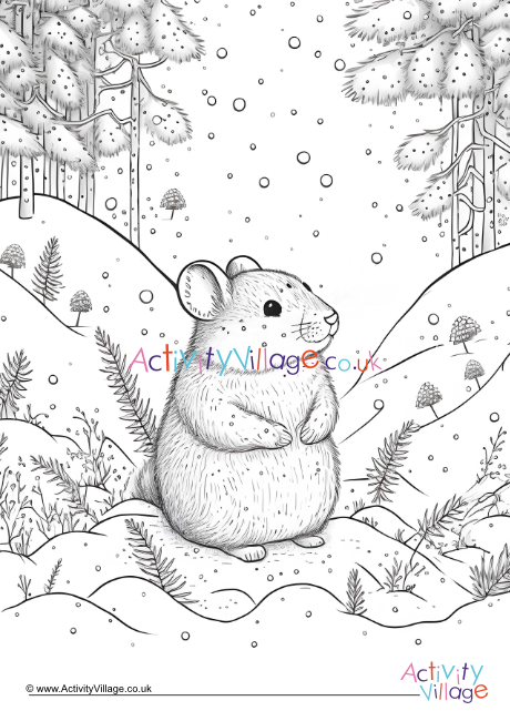 Winter mouse colouring page 1