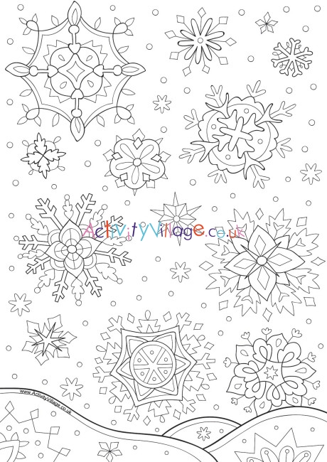Winter snowflakes colouring page