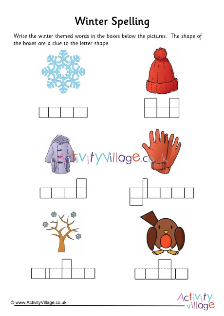 Winter Word Shapes Worksheet