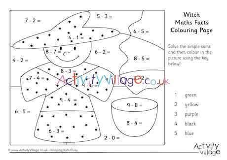 Witch Maths Facts Colouring Page