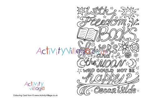 With freedom, books, flowers colouring card