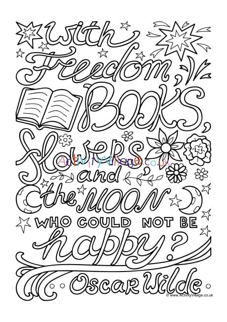 With freedom, books, flowers colouring page