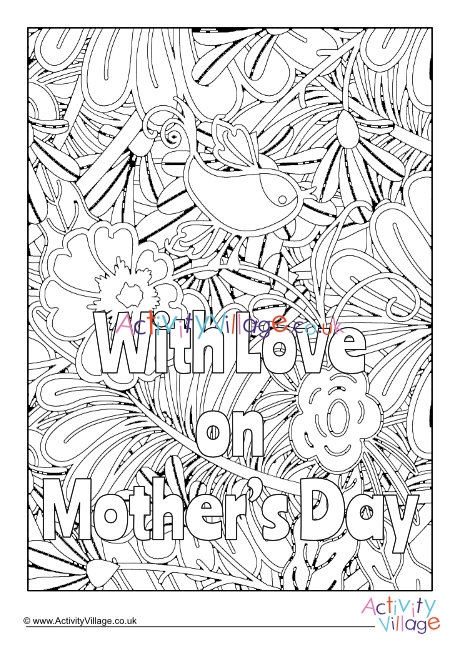 With love on Mother's Day colouring page