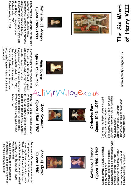 Wives of Henry VIII booklet Wives of Henry VIII booklet