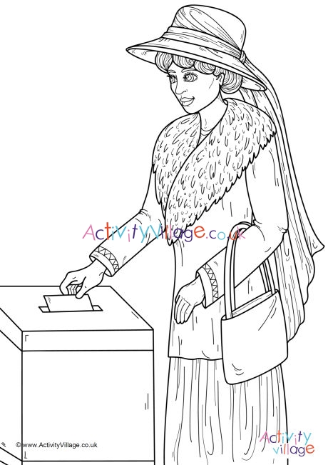 Woman voting colouring page