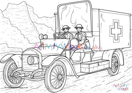 Download Women Ambulance Drivers WWI Colouring Page