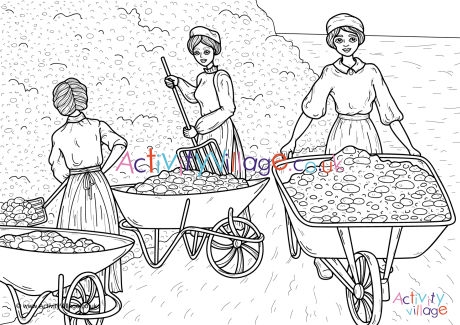 Women labourers WWI colouring page