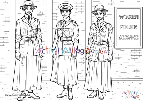 Women police service WWI colouring page