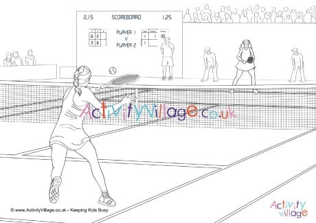 Women's tennis match colouring page