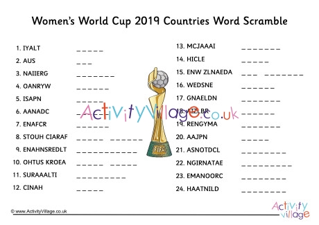 Womens World Cup 2019 Countries Word Scramble