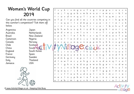 Womens World Cup 2019 Word Search