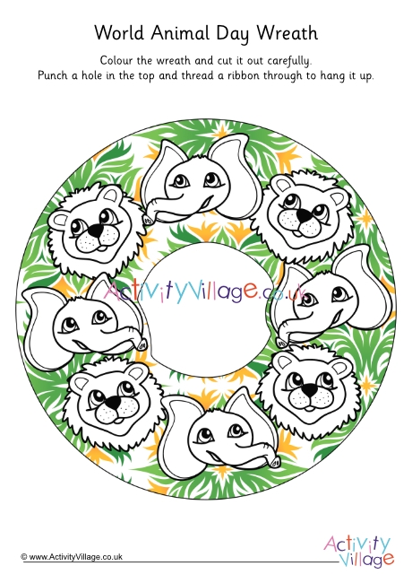 World Animal Day wreath colour pop colouring page