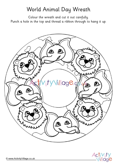 World Animal Day wreath colouring page