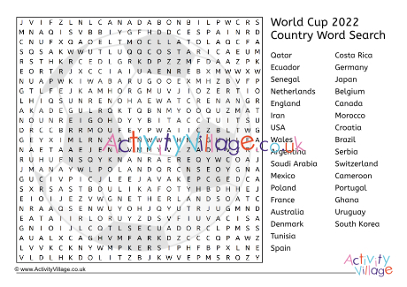World Cup 2022 country word search